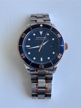 Movado Two-Tone Blue Dial Dive Watch with Rose Gold Accents